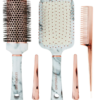 Lily England Hair Brush Set - Paddle Brush, Round Blow Drying Hairbrush, Comb & Clips Marble & Rose Gold